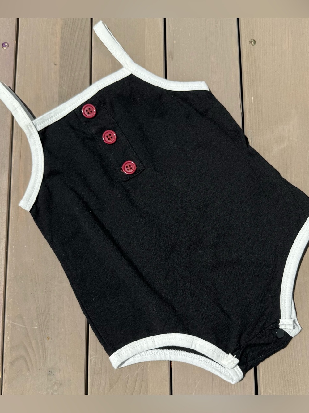 Source Unknown Black and White Girls One-Piece Bodysuit with Pink Buttons